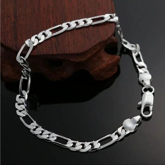 Men’s 925 Sterling Silver Figaro Chain Bracelet Unisex - Picture 4 of 10
